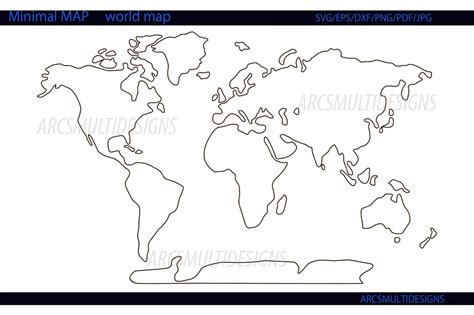 Minimalist World Map Outline / World Map Vector Outline / World Map Svg ...