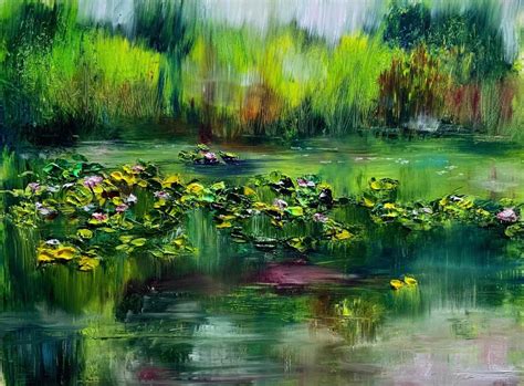 Lilies, Reeds and Water Oil painting by Bob Dellar | Artfinder