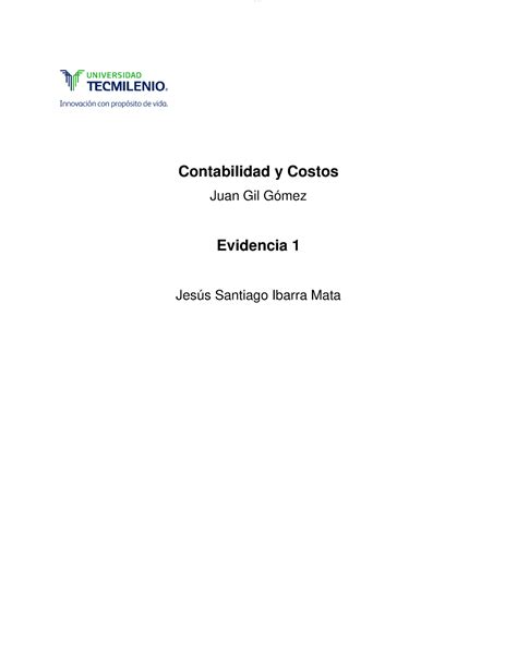 Contabilidad Y Costos Evidencia Contabilidad Y Costos Juan Gil