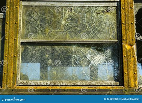 Broken Windows in an Old School Bus Stock Image - Image of cracked ...