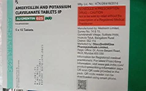 Augmentin Amoxycilling And Potassium Clavulanate Tablets Ip Mg At