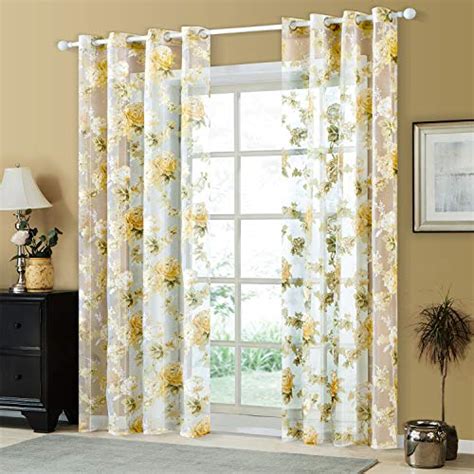 Top Finel Floral Sheer Curtains 84 Inches Long For Living Room Bedroom