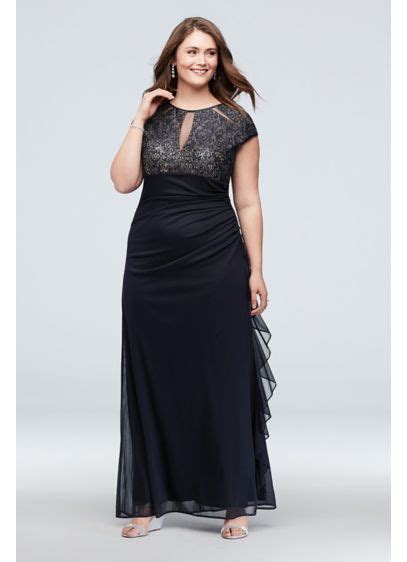 Lace Keyhole Plus Size Gown With Ruched Cascade Davids Bridal