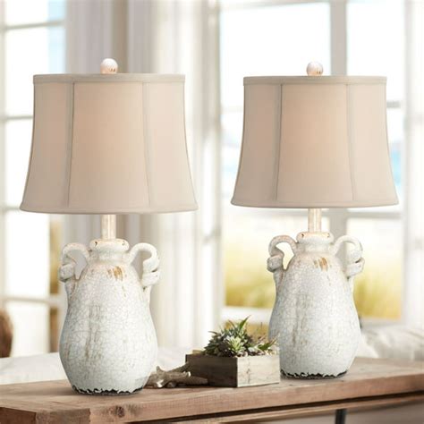 Regency Hill Cottage Table Lamps Set of 2 Ceramic Crackled Farmhouse ...