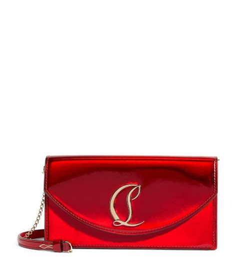 Womens Christian Louboutin Red Loubi Patent Leather Clutch Bag