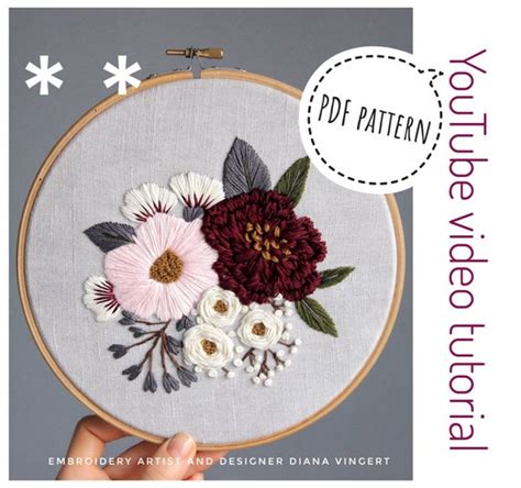 Diana Vingert Embroidery Drawing Pdf Pattern Video Tutorial Garden