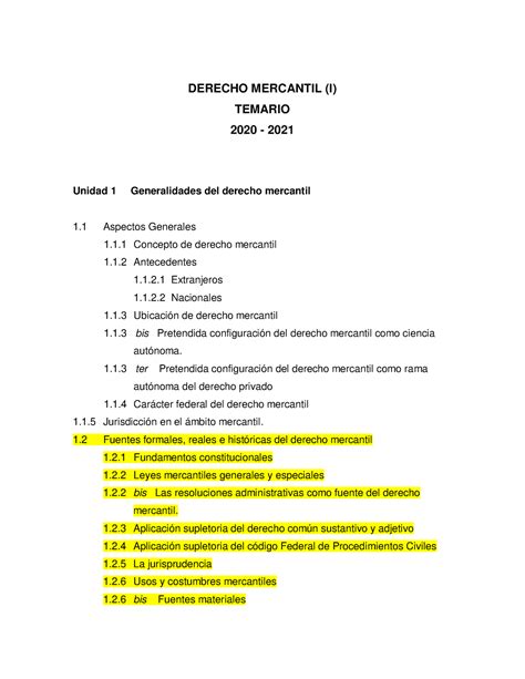 3 C Temario Derecho Mercantil DERECHO MERCANTIL I TEMARIO 2020