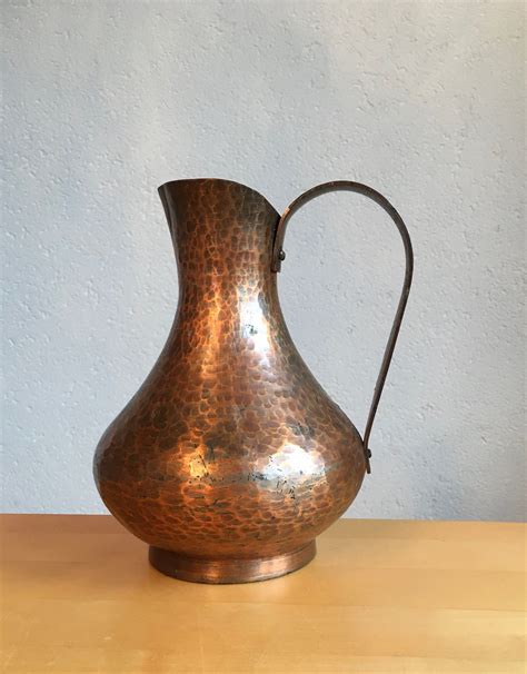 Vintage Copper Vase Hand Hammered Wall German Copper Pitcher