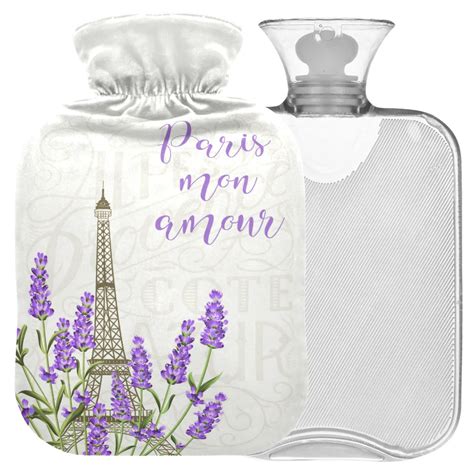 NAANLE Eiffel Tower Hot Water Bottle Lavender Cover For Pain Relief Warmth 1L Transparent