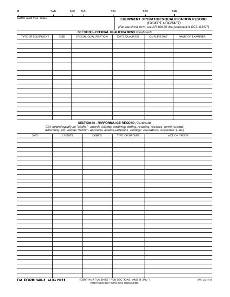 Da Form 348 1 Download Fillable Pdf Equipment Operators Qualification