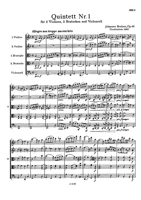 Brahms Johannes String Quintet No1 Op88 For String Quintet Free Sheet Music For String