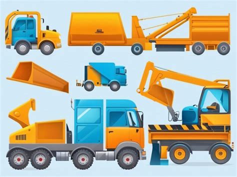 A collection of cartoon images of construction trucks and trucks | Premium AI-generated image