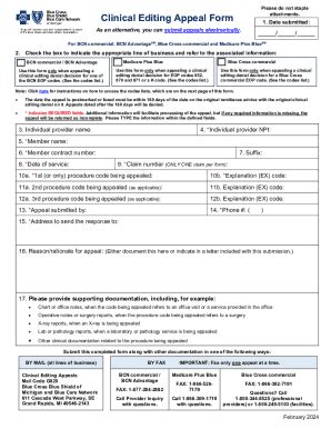 Fillable Online Fillable Clinical Editing Appeal Form Blue Cross