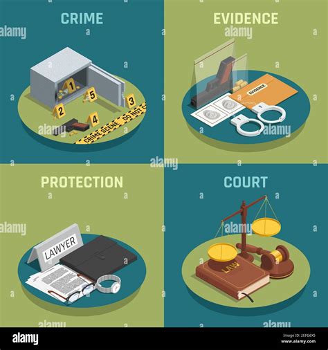 Law Justice Isometric Icons Concept Square Composition With Crime