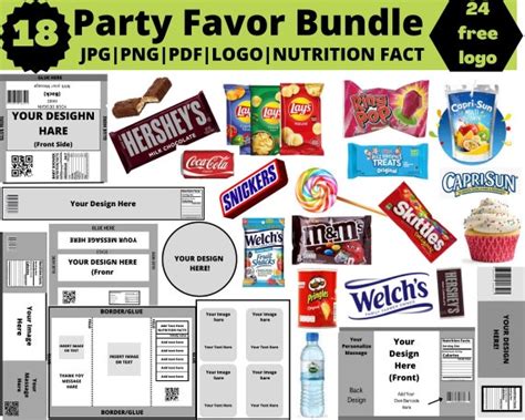 18 Party Favor Templates Template Bundle Digital Party Favors Etsy