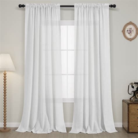 Guken Natural White Linen Curtains Inches Long Panel Set Rod