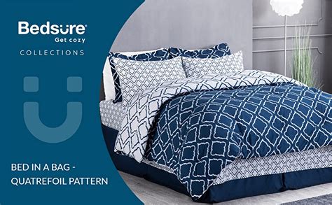 Bedsure Queen Comforter Set 7 Pieces Navy Comforter Quatrefoil