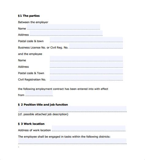 Fill In Blank Printable Employment Contract Template