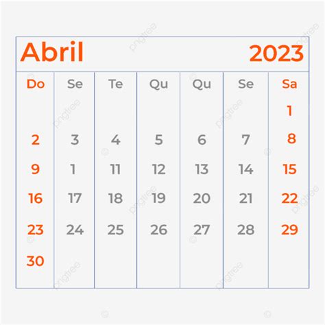 Abril 2023 Calendario Portugués PNG 2023 Calendario Calendario 2023