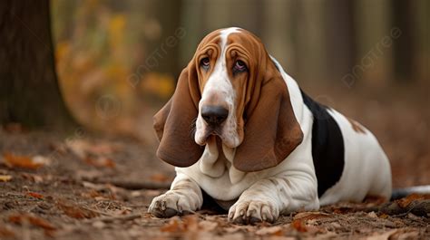 Fundo Imagens Hd Bassett Hound Em Uma Madeira Fundo Imagem De Basset