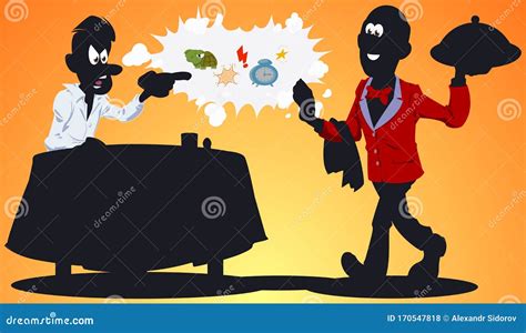 Angry Client Quarreling With Waiter Funny People Cartoon Vector