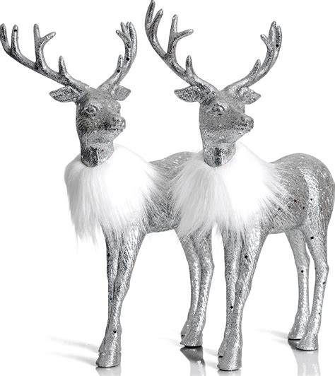 Amazon Set Of Holiday Reindeer Figures Inches Glitter