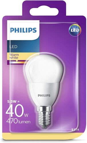 Philips 4 x LED Tropfenform Matt P45 Weiß 5 5W 40W 470lm E14 2700K