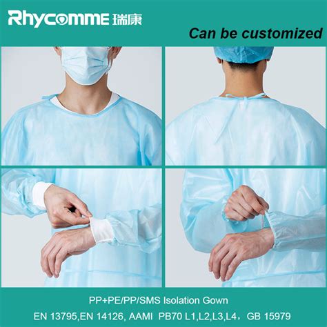 Rhycomme Aami Level 2 Disposable Pp Pe Isolation Blue Gown Medical With