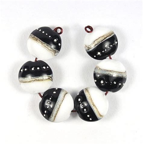 Black And White Handmade Lampwork Bead Set Lentil Shape Etsy Lampwork Handmade Lampwork