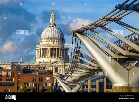 Millennium Bridge Over The River Thames With A View Of The Iconic Dome