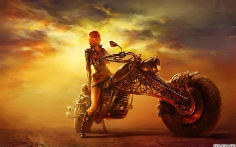 デスクトップ壁紙 1440x900ピクセル ファンタジーアート 車両 バイクを持つ女性 1440x900