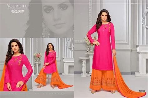 Embroidery Rani Pink Designer Kurti And Palazzo Set At Rs 899 Piece In