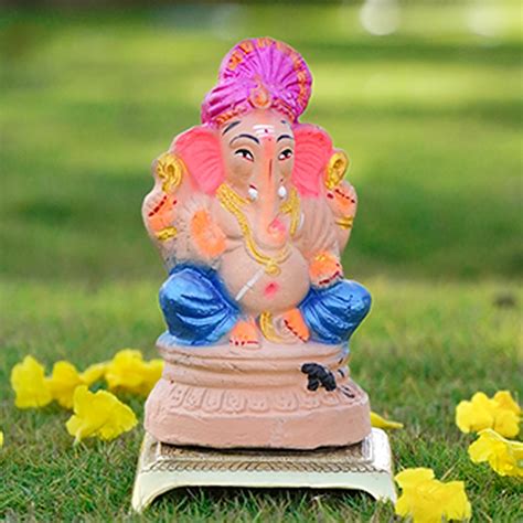 Buy Pujanpujari Eco Friendly Clay Pagadi Ganesh Idolganapati Murti For