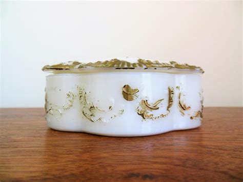 Victorian Milk Glass Trinket Dish Or Dresser Jar With Lid Etsy