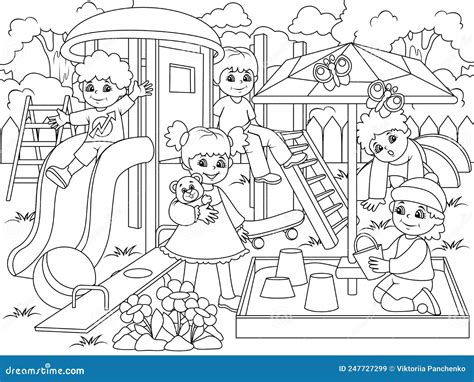 Playground. Coloring Book Page. Animals Cartoon. Coloring Page Outline ...