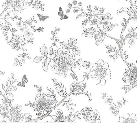 Black White Trailing Floral Toile Wallpaper, Shabby Chic Country Cottage Style, Enchanted Garden ...