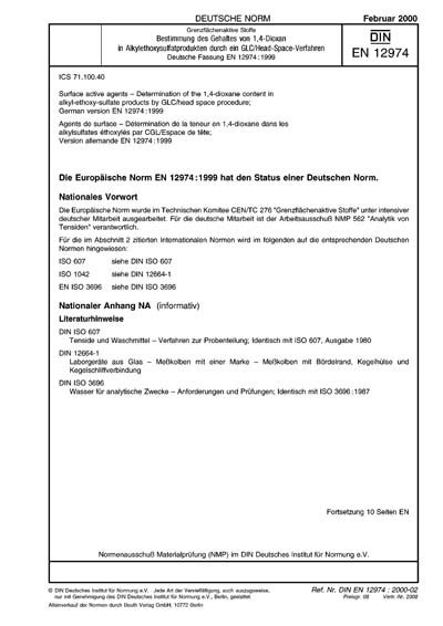 DIN EN 12974 2000 DE Grenzflächenaktive Stoffe Bestimmung des