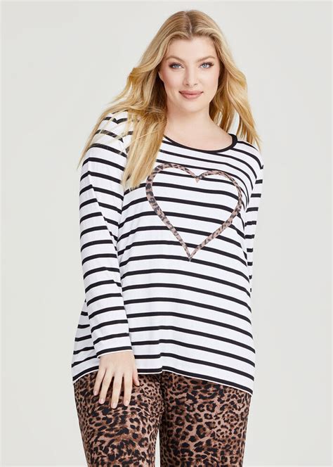 Shop Plus Size Bamboo Stripe Pyjama Top In Black Taking Shape Au