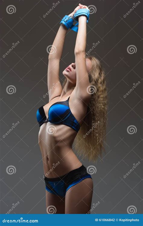 Woman In Underwear Bite Handcuffs Bdsm Sex Toy Stock Photo Image