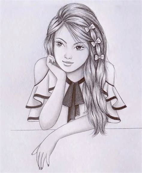 A Cute Girl Thinking With Hand On Side Of Face || Pencil Drawing : r ...