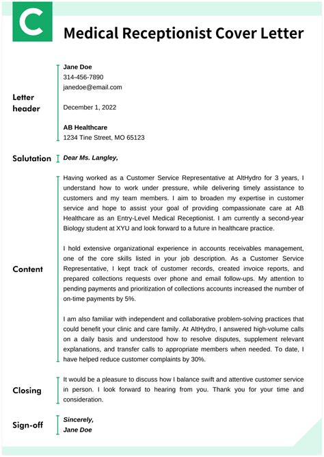 Medical Receptionist Cover Letter Guide Samples And Tips Cakeresume