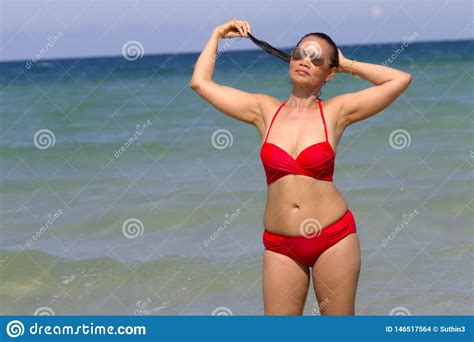 Woman Shape With Red Bikini On Beach Stock Photo Image Of Natural