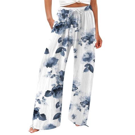 Paaisye Cotton Linen Palazzo Pants For Women Flowy Beach Trousers