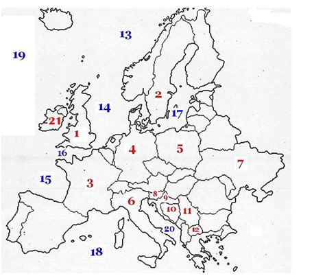 Europe Map Quiz Numbered