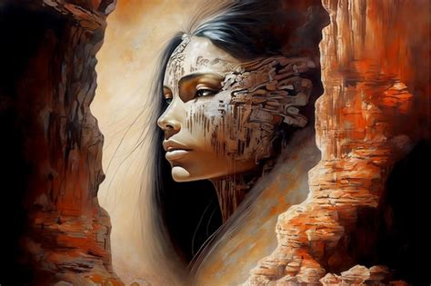 Premium Photo Woman In Ancient Cave Creative Digital Painting