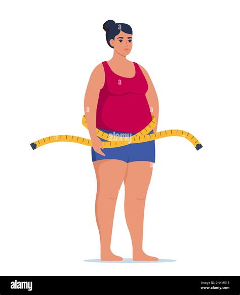 Fat Obese Woman And Measuring Tape Oversize Fatty Girl Obesity Weight