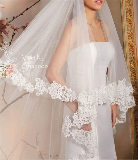 2 Tiers Cathedral Lace Trim Wedding Veil With Elbow Length Blusher Wedding Veil Lace Bridal