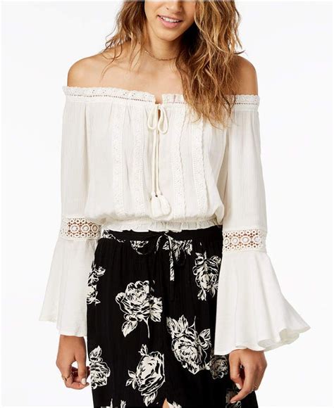 American Rag Juniors Lace Trimmed Off The Shoulder Peasant Top