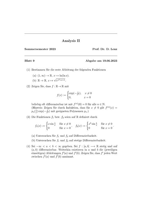 So Se Analysis Blatt Analysis Ii Sommersemester Prof Dr