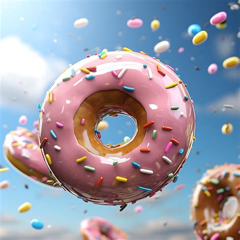 Premium AI Image Falling Delicious Sprinkled Donuts Multicolored